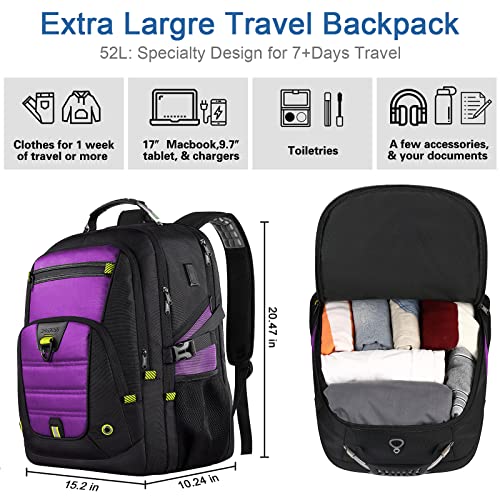 Travel Backpack For Women, Extra Large Laptop Backpack, Waterproof Anti Theft Backpack 17.3 Inch With Usb Port, Tsa Approved Daypack, 50L Big Backpack, Gifts For Women Teacher Business College, Purple #TOP2