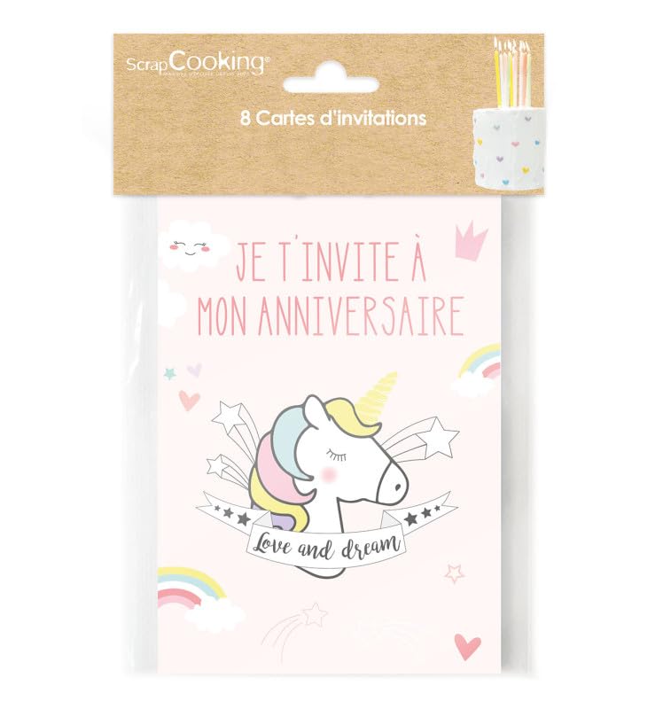 Cadeau Invite Anniversaire Enfant 16 Cartes D'Invitation Anniversaire Licorne - Avec Enveloppes Roses - Made In France Fait Main France