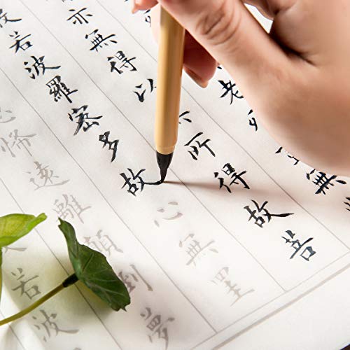 般若心経 写経用紙セット(２０枚入り写経紙＋筆ペン) なぞり書き 手本付き 大きいサイズ６７cm×３５cm 行幅ー⒉５cm (納経用)
