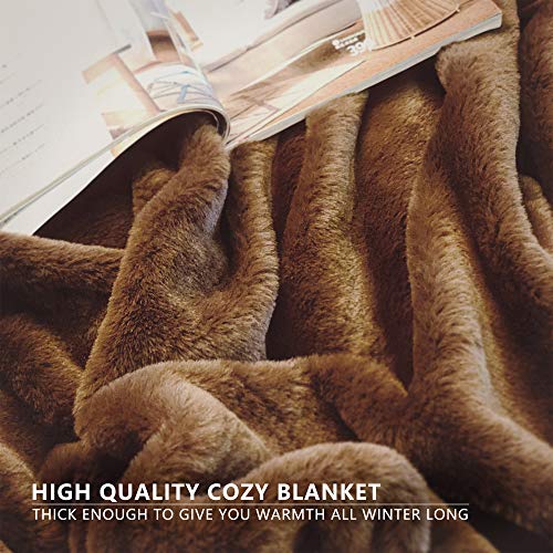 Fluffy & Cozy Luxury Rabbit Faux Fur Reversible Sherpa Throw Blanket-50×60 Inches, Brown #TOP2