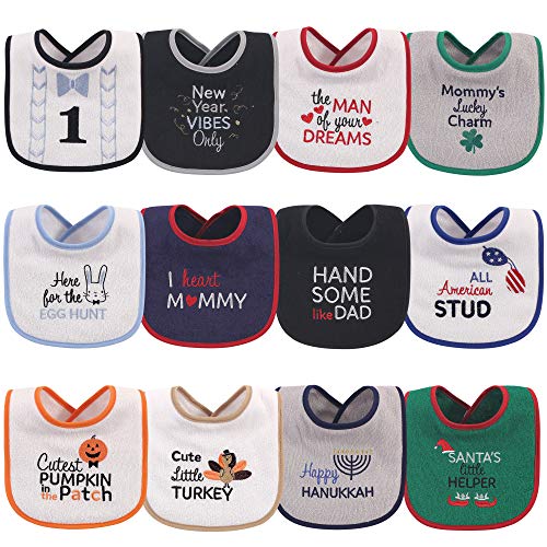 Image of Hudson Baby Unisex Baby Cotton Terry Drooler Bibs with Fiber Filling, Holiday Boy Bow Tie, One Size