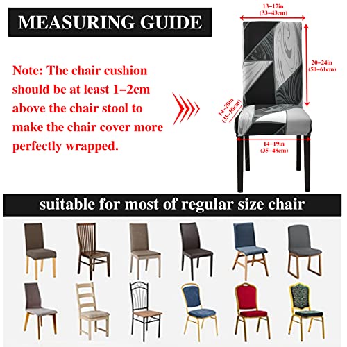 Jaotto Coprisedia Elasticizzati con Schienale 6 Pezzi, Fodere Coprisedie Universale per Sala da Pranzo Cucina, Moderno Coprisedia Lavabile Estraibile, Coperture per Sedie(Geometria Nera,6 Pezzi)