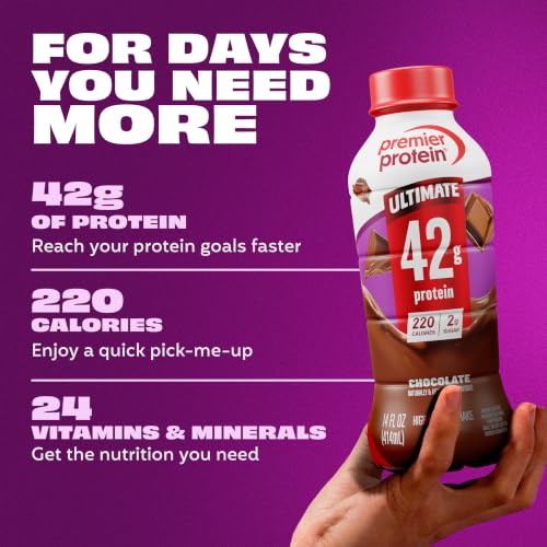 Image of Premier Protein ULTIMATE 42g High Protein Shake, Chocolate, 4 Pack | 220 Calories, 2g Sugar, 24 Vitamins & Minerals, Supports Muscle Health, Gluten-Free, Protein Snack, 14 oz