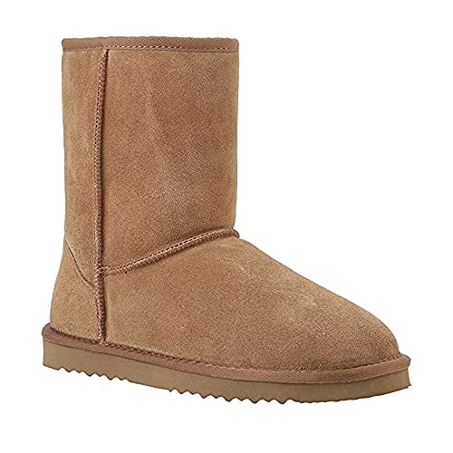 Veilante Wintershuhel leren sneeuwlaarzen voor dames, waterdicht, antislip rubberen zool, warme laarzen voor herfst en winter, kastanje, 38 EU