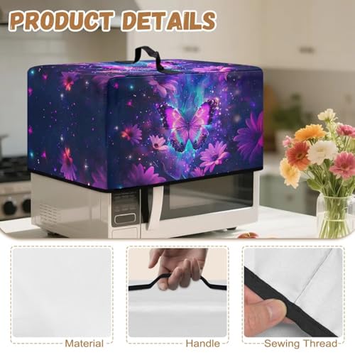 Image of Microwave Oven Dustproof Cover Machine Washable Convection Oven Cover Protector Compatible with Various Small Kitchen Appliances, L, Butterfly Daisy Galaxy Violet Blue