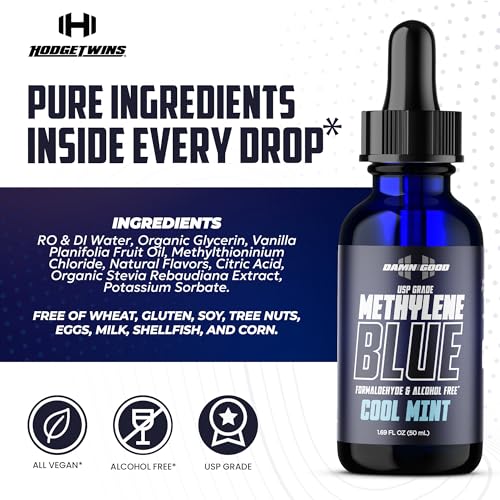 The Hodge Twins Damn Good Methylene Blue Drops – Pharmaceutical-Grade Energy Support Methylene Blue Supplement – Refreshing Potent Blue Drops for Men & Women - Cool Mint Flavoured