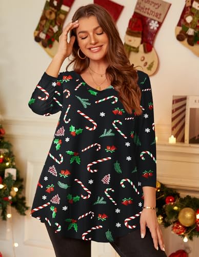 Image of LARACE Tunics 3 /4 Sleeve Plus Size Tops for Women V Neck Loose Fit Flowy Clothing for Leggings