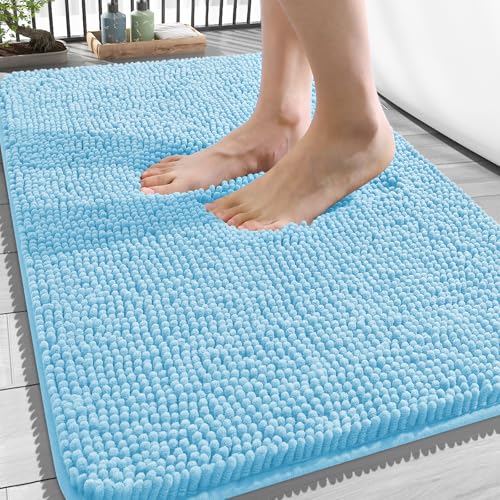 Image of OLANLY Bathroom Rugs 34x21, Extra Soft Absorbent Chenille Bath Rugs, Rubber Backing Quick Dry, Machine Washable Bath Mats for Bathroom Floor, Tub and Shower, Home Decor Accessories, Sky Blue