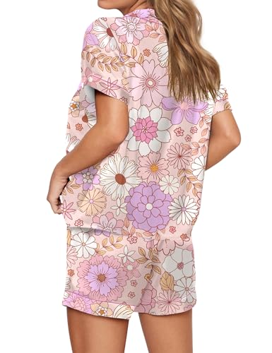 Image of SHESHOW Satin Pajamas for Women Set Preppy Animals Pjs Short Sleeve Shorts 2 Piece Loungewear Sets XS-XXL