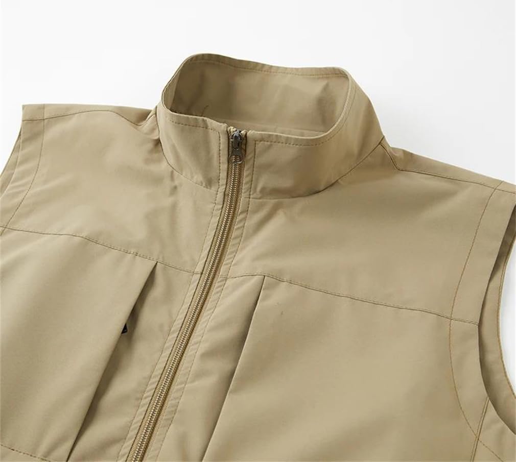 Men's Thin Outdoor Vest Stand Collar Breathable Loose Sleeveless Waistcoat For Camping Fishing Hiking