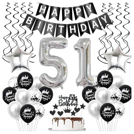 Decoración de cumpleaños 51 años hombre negro plata cumpleaños decoración 51 años mujer set decoración 51 cumpleaños cumpleaños decoración hombre mujer globo decoración cumpleaños 51 años