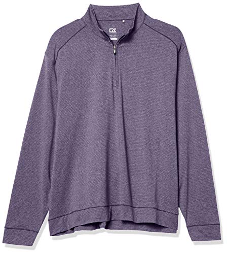 Cutter & Buck Men's Soft, Performance, Subtle Stripe Shoreline Half-Zip Pullover, College Purple Heather, XLarge