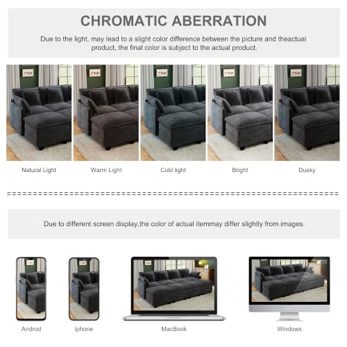 Image of 107 inch Cloud Couch Sectional Modular Sofa, Deep Seat Couches with Ottoman and Removable Washable Pillows for Living Room, Bedroom, Apartment, Black