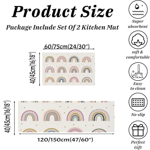 Tapis de cuisine arc-en-ciel lot de 2 grand format lavable machine - 3