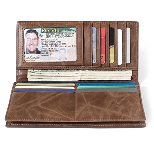 ID Stronghold Mens Long Wallet with Checkbook Holder - RFID Blocking Leather Checkbook Wallet
