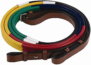 Henri de Rivel Rainbow Training Reins - Size:Horse Color:Green/Navy/Red/Yellow