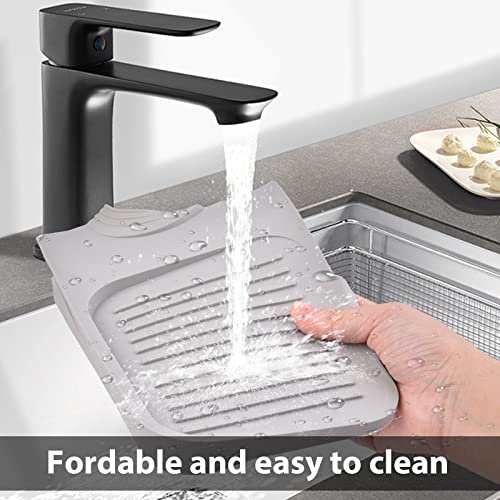 Kitchen Sink Splash Guard, Silicone Faucet Handle Drip Catcher Tray, Kitchen Sponge Holder Faucet Absorbent Sink Protectors Mat for Kitchen Bathroom Sink Accessories Grey17.7\" x 5.5\" - Thumbnail 6