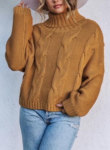 Image of Dokotoo Womens 2026 Winter Fall Solid Turtleneck High Neck Balloon Long Sleeve Sweaters Pullover Outerwear