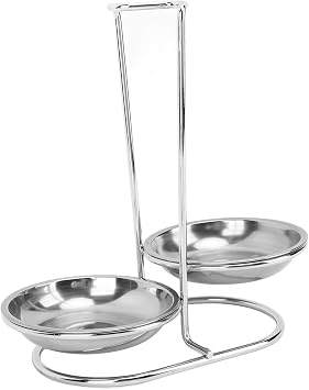 Vertical Soup Ladle Holder Spoon Rest, Upright Single Cooking Utensil Holder, Stainless Steel Double Ladles Cooking Utensils Stand for Kitchen Cookware Hot Pot Silver with 2
