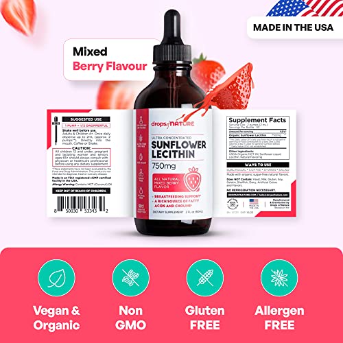 Sunflower Lecithin, Liquid Drops 750Mg Liquid Supplement, Pure Vegan Sublingual, Provides Breastfeeding, Digestion Support, Non-Gmo #TOP4