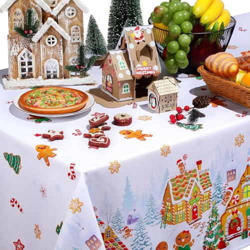 Tiamon 60 x 104 Inch Christmas Gingerbread Tablecloth Reusable Gingerbread Man Table Cover Polyester Christmas Tree Tablecloth Rectangle for Winter Xmas Holiday Dinner Decor Party Favors – Image 5
