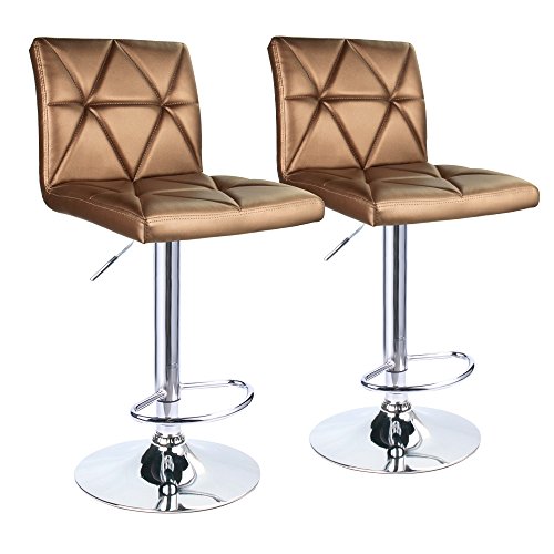 Leader Accessories Bar Stool, Hydraulic Square Back Diagonal Line Adjustable Bar Stools, Set Of 2 (Gold) #TOP16