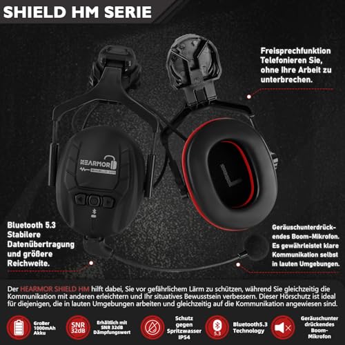 HEARMOR Bluetooth Helmet Mounted Ear Defenders, SNR 32dB Hard Shell Noise Reduction, Accessory Safety Helmets - Image 2