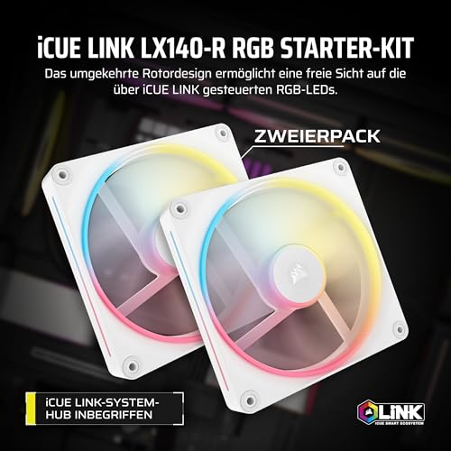 CORSAIR iCUE LINK LX140-R RGB 140mm PWM-Umkehrlüfter – Doppelter Lüftersatz – Geräuscharm, CORSAIR Magnetische Kuppellagerung… – Ansicht 2