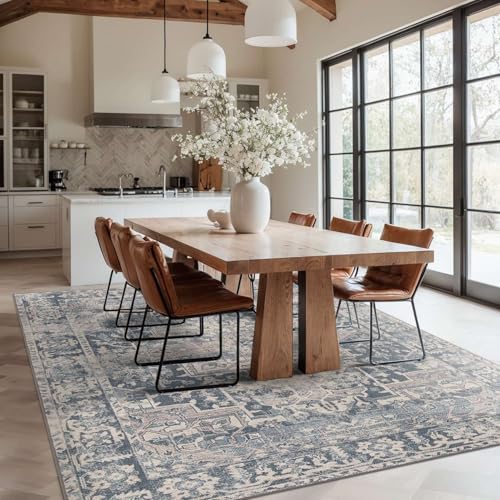 Rugxara 6x9 Area Rugs for Living Room Bedroom, Large Washable Rug, Blue Vintage Floral Boho Style, Non Slip & Low Pile Carpet for Indoor Dining Room, Dorm and Kids Room(Blue 6x9ft) by Rugxara - Used condition - Image 4
