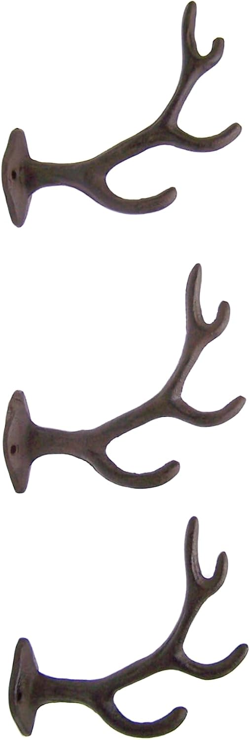 Wowser Antler Wall Hooks, Set of 3, Wall Mounted Decoration, Rustic Decor, 5.5 Inches (Brown)