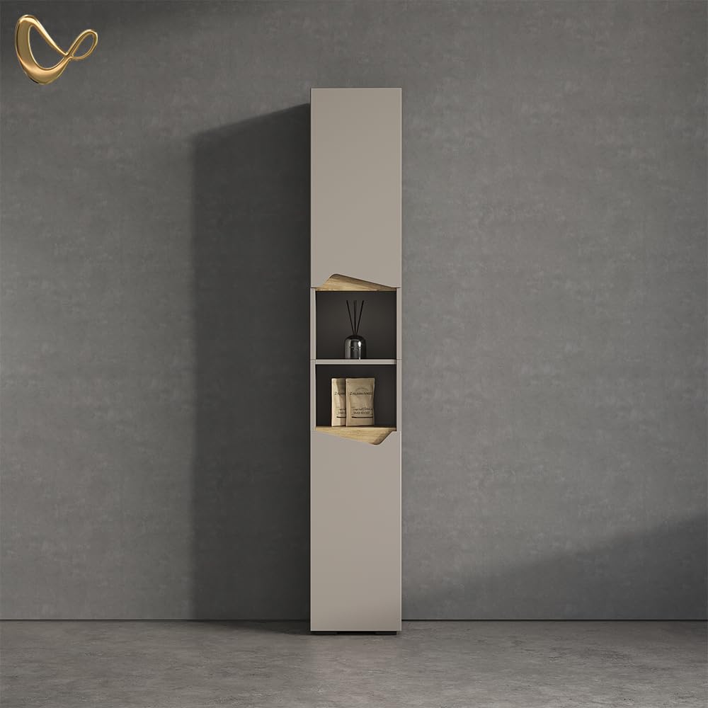 Livinity Armadio per il bagno Timavo, Grigio, 30 x 180 cm con porte e vani aperti