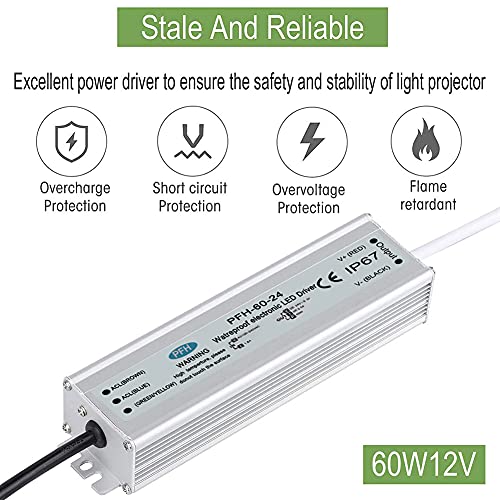 Image of EAGWELL Power Supply, IP67 Waterproof Power Transformer, 110V AC to 12V DC Converter with 3-Prong Plug, Low Voltage Driver for LED Strip Lights, Outdoor Lighting, Computer Projects (12V 60W)