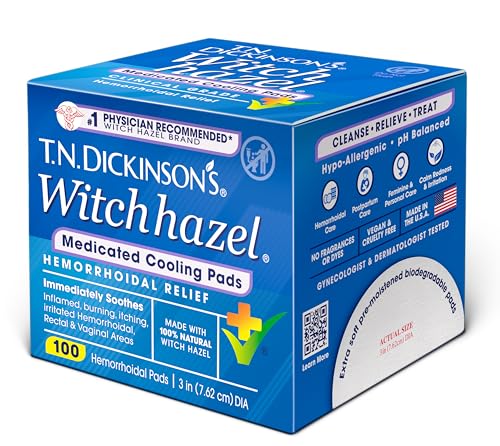 Image of T.N. Dickinson’s Medicated Cooling Pads with Witch Hazel and Aloe | Hemorrhoid Treatment, Postpartum Care, Feminine & Rectal Relief | 100 Rounds