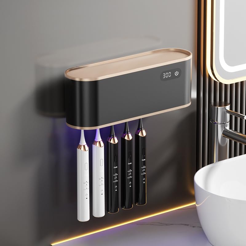 UV Toothbrush Sanitizer Holder for 4 | Wall Mounted Toothbrush Ho...