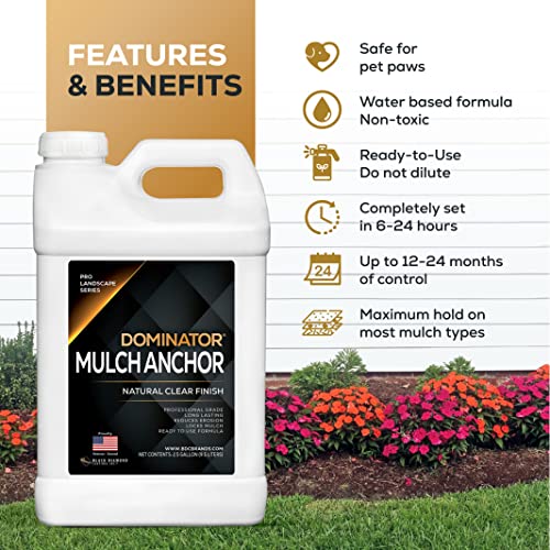 DOMINATOR Mulch Anchor 2.5 Gallons - Mulch Glue and Pea Gravel Stabilizer, Ready to Use Spray, Lasts up to 2 Years, Fast-Dry, Non-Toxic, Strong Mulch Glue for Landscapes