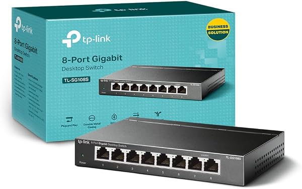 TP-Link TL-SG108S 8 Port Gigabit Network Switch, Power Saving, Plug & Play, Metal Case, Ethernet Switch, Ethernet Splitter, Support QoS & IGMP Snooping, Desktop or Wall Mount - 1