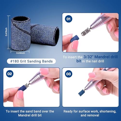 Image of MelodySusie 100 Pcs Nail Drill Bits Sanding Bands for Nail Drill 180 Fine Grit Nail File Sanding Bands for Acrylic Nails Gel Manicures and Pedicure