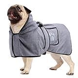 Geeignet - Der Bademantel kann mithilfe eines Taillenbandes am Bauch befestigt werden.Hierdurch bleibt der Hundebademantel gut sitzen.Keine oder wenige herumfliegende Spritzer, wenn Ihr nasser Hund sich schüttelt.Ihr Haus, Wände und Böden werden weniger schnell verschmutzt.