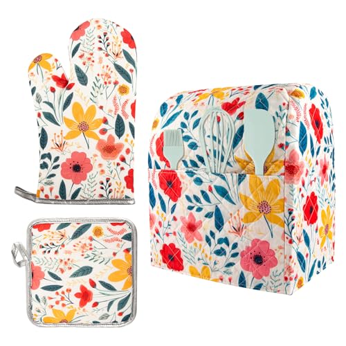 Pioneer Woman Kitchen Stuff Set-Kitchen Mixer Cover with Pockets,Baking Gloves