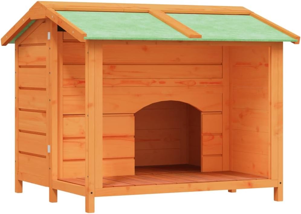 vidaXL Dog Kennel, Wooden Pet House with Roof, Outdoor Dog Crate Cage, Large Dog Kennel for Playing and Resting, Brown Solid Wood Pine