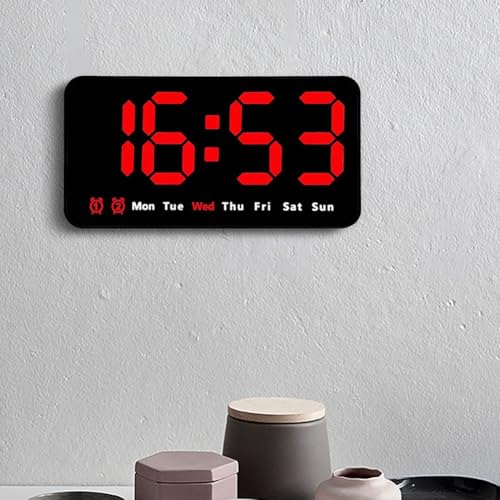 Tidevib Digital Alarm Clock with High-Definition Display and Temperature Year/Month/Day Date, 12/24 Hour Format, USB Powered, Wall Mountable, White/for Red/Green