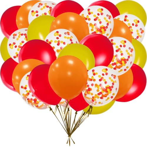 Image of Red Orange and Yellow 12inch Balloons with Confetti Balloons for Wedding, Birthday, Baby Shower, Christmas, Family Parties Decoration(50Pcs)
