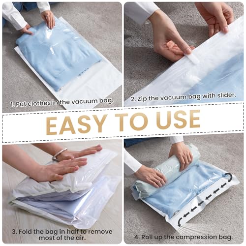 Image of TAILI 10 Pack Travel Compression Bags, Roll Up Space Saver Bags (23.6x15.7 inch),Hand Roll Packing Bags for Luggage, Suitcase, Backpack, No Tools or Vacuum Needed, Travel Accessories, Cream