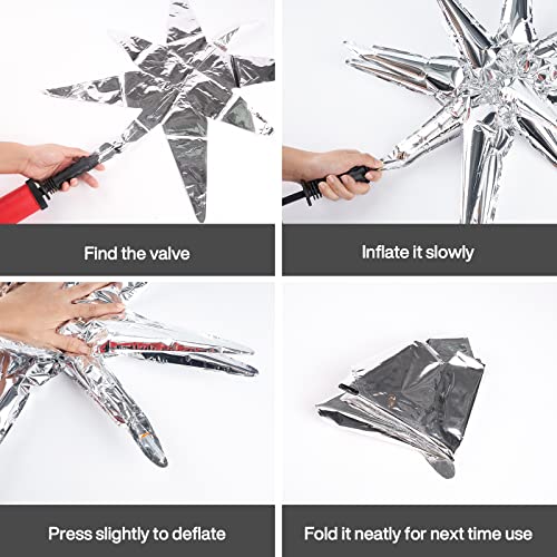 Image of PartyWoo Metallic Silver Star Spike Foil Helium Balloons 6pcs (Pack of 2)
