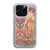 【グリッター】 iPhone15 Pro Max互換 スマホケース ミュシャ ☆アール・ヌーヴォー☆ 美しい 可愛い 星 イラスト 名画 アート 芸術(四つの花 カーネーション)