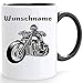 Beschdstoff Motorrad Tasse mit Personalisiert in weiß/Innen und Henkel ist schwarz mit Bild und Wunschname/Größe Kaffeetasse / 330ml