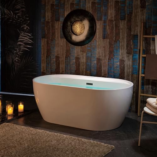 WOODBRIDGE 59" Acrylic Freestanding Bathtub Contemporary Soaking White Tub with