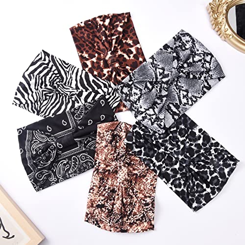 Yeshan Wide Boho Headbands For Women Non-Slip Leopard Print Headwraps Yoga Running Sports Workout Gym Turbans Bandana Headbands,Pack Of 6 #TOP4