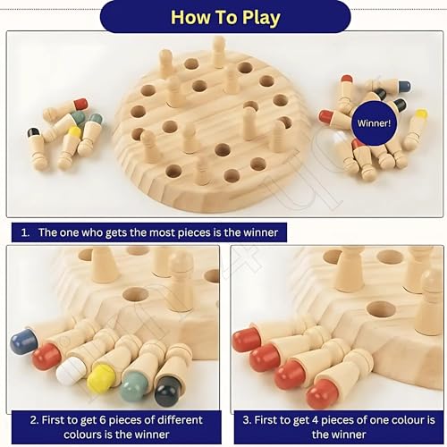 Image of Fun4you Wooden Memory Chess Color Matching Game Montessori Brain Booster Board Game for Kids 3-10 Years Educational Toy Birthday Gift for Boys and Girls