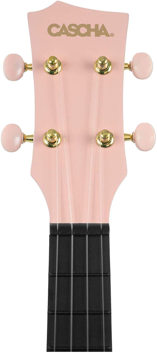 CASCHA Zestaw ukulele koncertowe z włókna węglowego I Carbon Ukulele Starter Kit z 3 kostkami i paskiem I zestaw ukulele z fluorowęglowego I mała gitara hawajska dla początkujących zaawansowanych I różowy / różowy